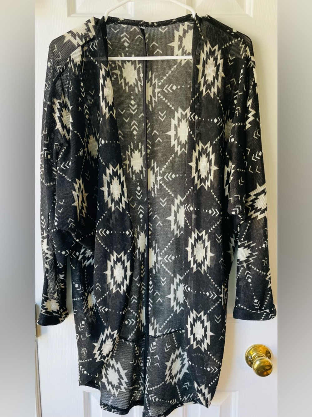 Black & Cream Aztec Open Cardigan